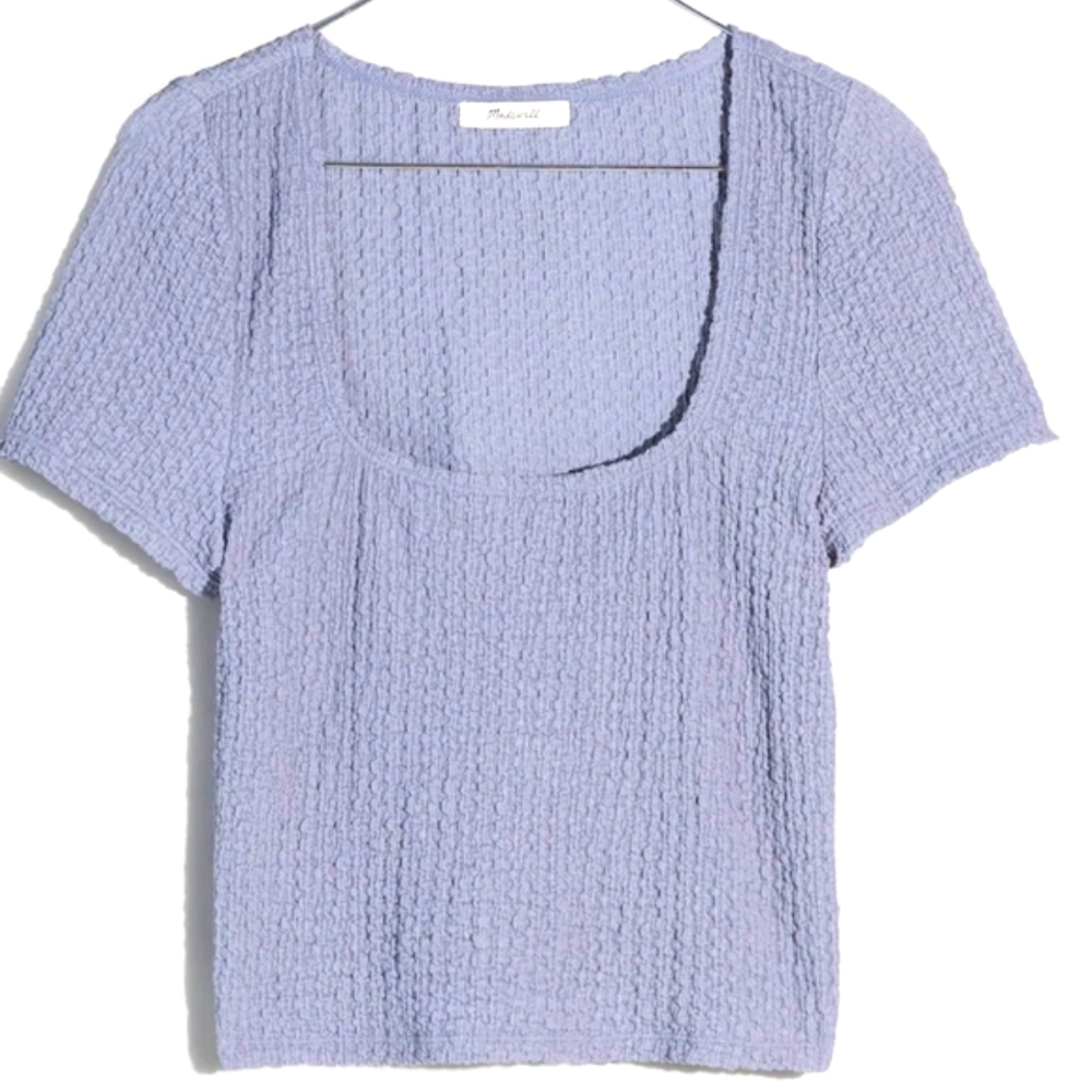 Madewell blue gray square neck popcorn tee top large L